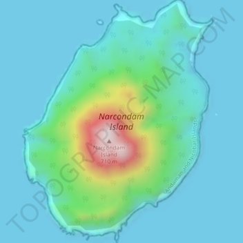 Topografische kaart Narcondam Island, hoogte, reliëf
