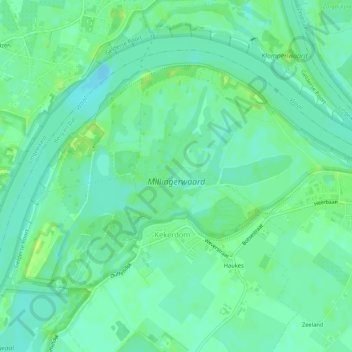 Topografische kaart Millingerwaard, hoogte, reliëf