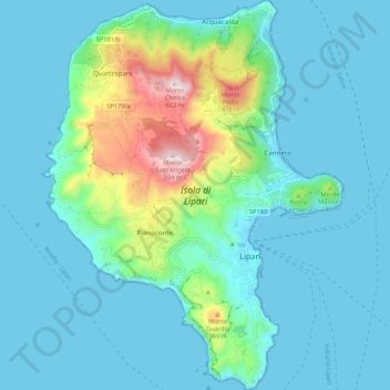 Topografische kaart Isola di Lipari, hoogte, reliëf