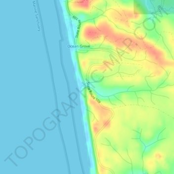 Topografische kaart Roosevelt Beach Conservation Area, hoogte, reliëf