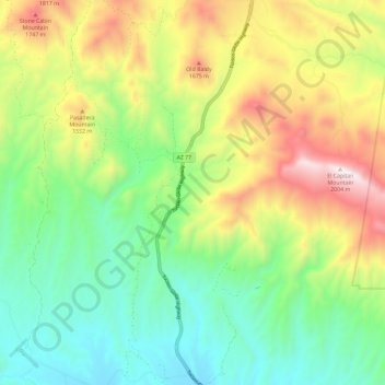 Topografische kaart El Capitan Canyon, hoogte, reliëf