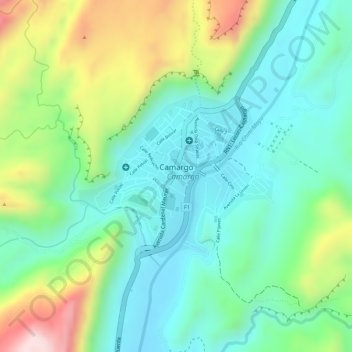 Topografische kaart Camargo, hoogte, reliëf