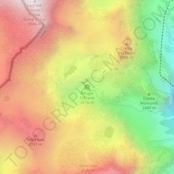 Topografische kaart Refuge Luigi Cibrario, hoogte, reliëf