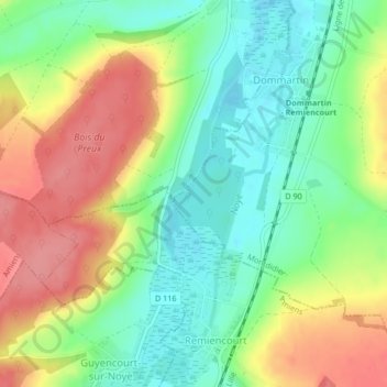 Topografische kaart Echaut, hoogte, reliëf