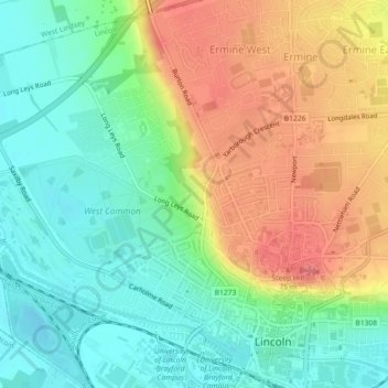 Topografische kaart Whittons Park, hoogte, reliëf