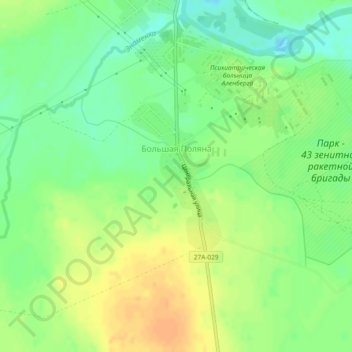 Topografische kaart Большая Поляна, hoogte, reliëf