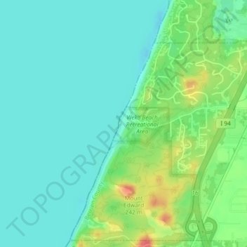 Topografische kaart Weko Beach, hoogte, reliëf