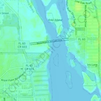 Topografische kaart Royal Palm Pointe Park, hoogte, reliëf