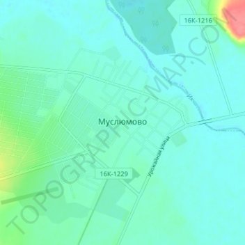 Topografische kaart Муслюмово, hoogte, reliëf