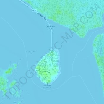 Topografische kaart Chokoloskee, hoogte, reliëf