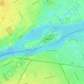 Topografische kaart Detroit River, hoogte, reliëf