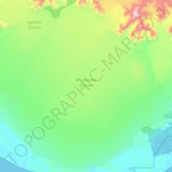 Topografische kaart Malaspina Glacier, hoogte, reliëf