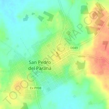 Topografische kaart San Pedro del Paraná, hoogte, reliëf