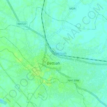 Topografische kaart Bettiah, hoogte, reliëf
