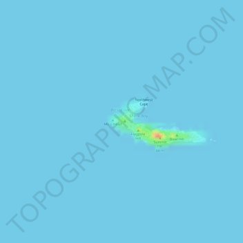 Topografische kaart Necker Island, hoogte, reliëf