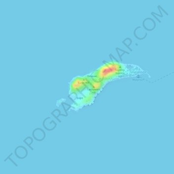 Topografische kaart Malalison Island, hoogte, reliëf