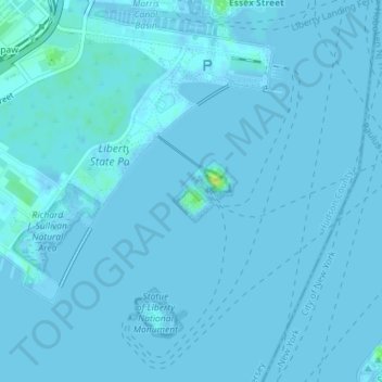 Topografische kaart Ellis Island, hoogte, reliëf