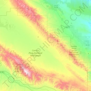 Topografische kaart San Andreas Fault, hoogte, reliëf