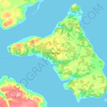 Topografische kaart Isla Caucahué, hoogte, reliëf