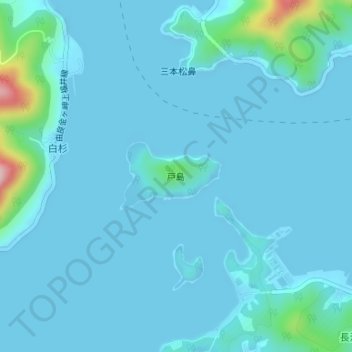 Topografische kaart Toshima Island, hoogte, reliëf