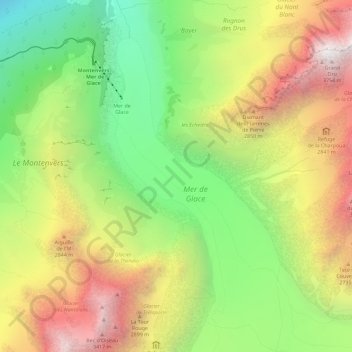 Topografische kaart Mer de Glace, hoogte, reliëf
