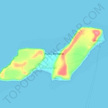 Topografische kaart Pulau Pemana, hoogte, reliëf