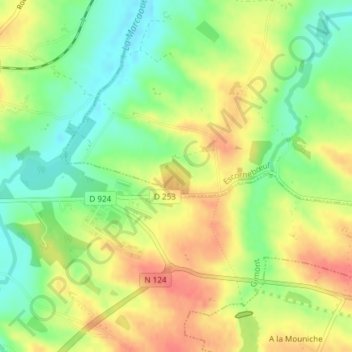 Topografische kaart Bois de la Garnison, hoogte, reliëf