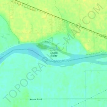 Topografische kaart Snake River, hoogte, reliëf