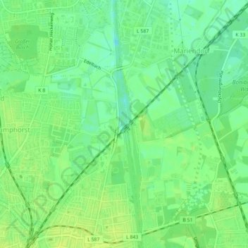 Topografische kaart Dortmund-Ems-Kanal, hoogte, reliëf