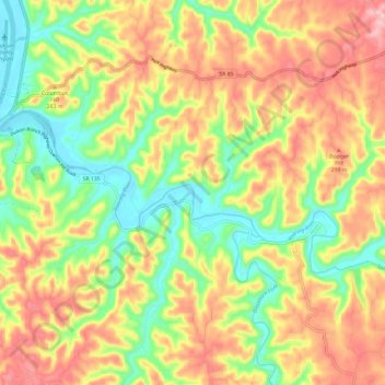 Topografische kaart Roaring River, hoogte, reliëf