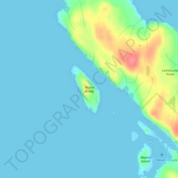 Topografische kaart Misery Island, hoogte, reliëf