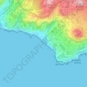 Topografische kaart Praia Formosa, hoogte, reliëf