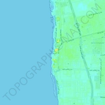 Topografische kaart ROSHN Waterfront, hoogte, reliëf
