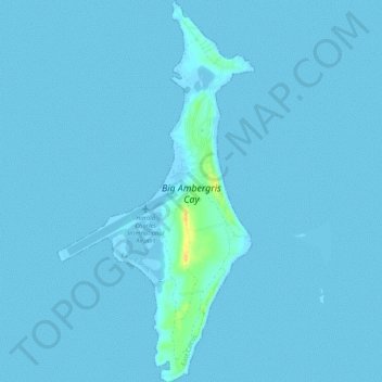 Topografische kaart Big Ambergris Cay, hoogte, reliëf