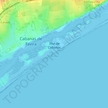 Topografische kaart Praia de Cabanas, hoogte, reliëf