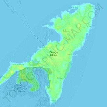 Topografische kaart Olango Island, hoogte, reliëf