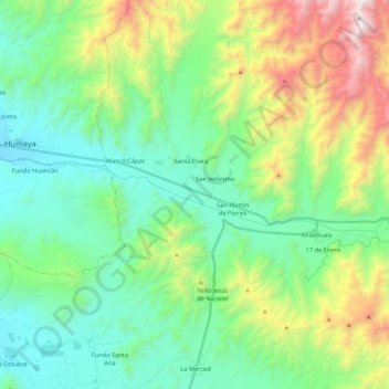 Topografische kaart Huaura, hoogte, reliëf