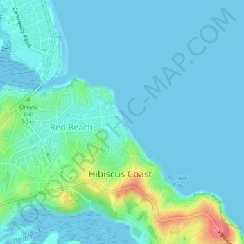 Topografische kaart Red Beach, hoogte, reliëf