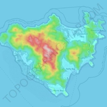 Topografische kaart Magnetic Island, hoogte, reliëf