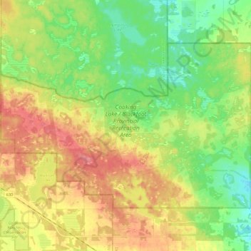 Topografische kaart Cooking Lake / Blackfoot Provincial Recreation Area, hoogte, reliëf
