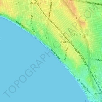 Topografische kaart Parkdale Beach, hoogte, reliëf