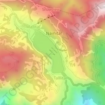 Topografische kaart Naini Lake, hoogte, reliëf