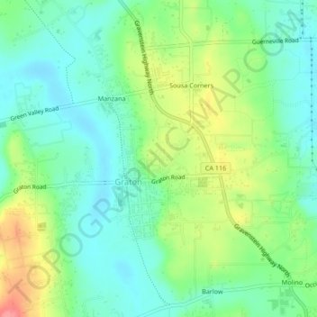 Topografische kaart Graton, hoogte, reliëf