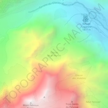 Topografische kaart Glacier de la Momie, hoogte, reliëf