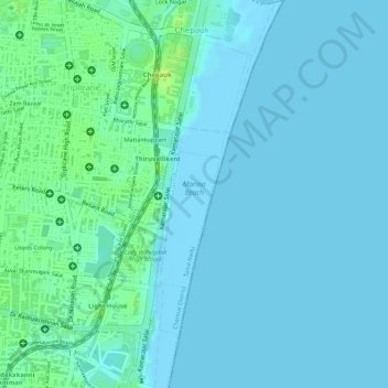 Topografische kaart Marina Beach, hoogte, reliëf