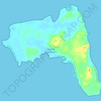 Topografische kaart Landfall Island, hoogte, reliëf