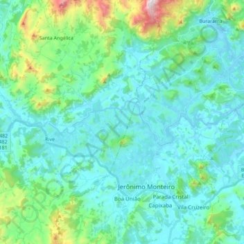 Topografische kaart Rio Itapemirim, hoogte, reliëf