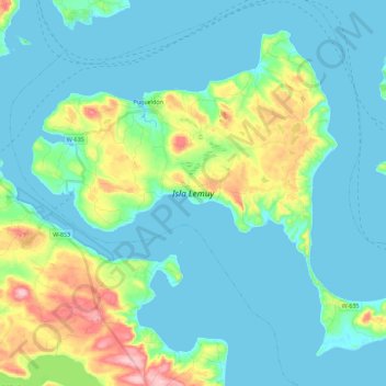 Topografische kaart Isla Lemuy, hoogte, reliëf