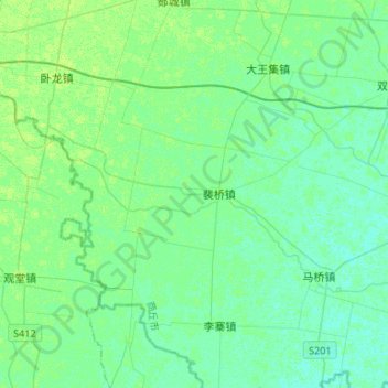 Topografische kaart Bao River, hoogte, reliëf