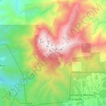 Topografische kaart Kinabalu Park, hoogte, reliëf